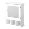 White Wood Wall Cabinet With 3 Compartments And Mirrored Door