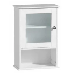 White Wood Wall Cabinet With Single Glass Door