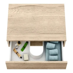 Arezzo Wall Hung Countertop Basin Shelf With Drawer - Rustic Oak - 600 X 450mm