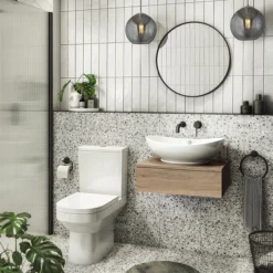 Arezzo Wall Hung Countertop Basin Shelf With Drawer - Rustic Oak - 600 X 450mm -Bathroom Furniture abctok6 n d2