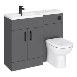 Apollo2 1100 Gloss Grey Combination Furniture Pack (excl. Pan + Cistern) W. Matt Black Handles