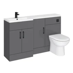 Apollo2 1500 Gloss Grey Combination Furniture Pack (excl. Pan + Cistern) W. Matt Black Handles