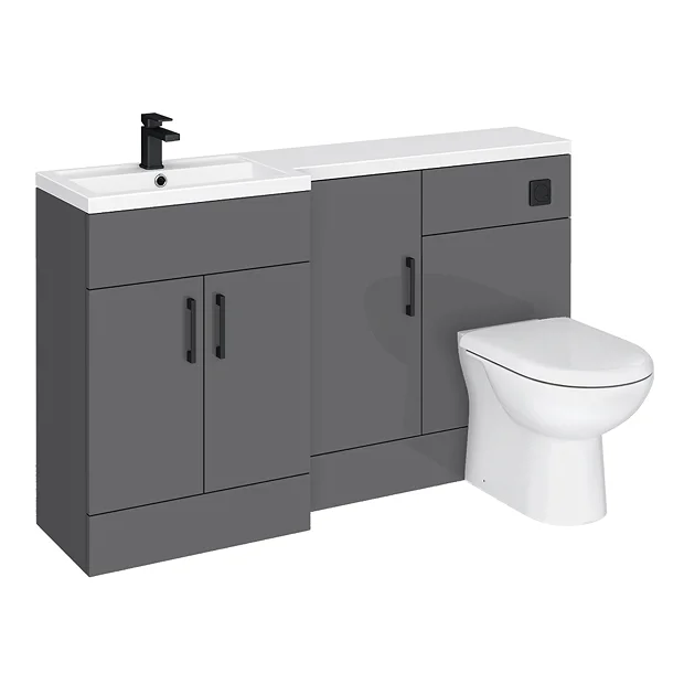 Apollo2 1500 Gloss Grey Combination Furniture Pack (excl. Pan + Cistern) W. Matt Black Handles 3 Apollo2 1500 Gloss Grey Combination Furniture Pack (excl. Pan + Cistern) W. Matt Black Handles