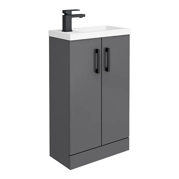 Apollo2 505mm Gloss Grey Compact Floor Standing Vanity Unit W. Matt Black Handles 4 Apollo2 505mm Gloss Grey Compact Floor Standing Vanity Unit W. Matt Black Handles - Image 2