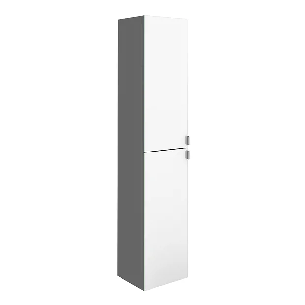 Arezzo Matt Grey Mirrored Wall Hung Tall Storage Cabinet With Chrome Handles 4 Arezzo Matt Grey Mirrored Wall Hung Tall Storage Cabinet With Chrome Handles - Image 2