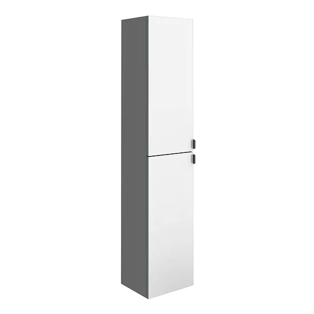 Arezzo Matt Grey Mirrored Wall Hung Tall Storage Cabinet With Matt Black Handles 4 Arezzo Matt Grey Mirrored Wall Hung Tall Storage Cabinet With Matt Black Handles - Image 2