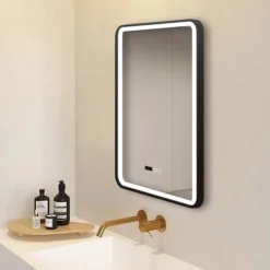 Arezzo Matt Black 500 X 700mm Rectangular LED Illuminated Anti-Fog Bathroom Mirror With Time Display -Bathroom Furniture arzim01mb d1