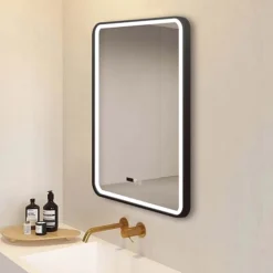 Arezzo Matt Black 600 X 800mm Rectangular LED Illuminated Anti-Fog Bathroom Mirror With Time Display -Bathroom Furniture arzim02mb d1
