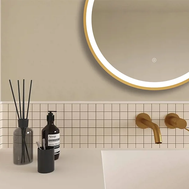 Arezzo Brushed Brass 600mm Round LED Illuminated Anti-Fog Bathroom Mirror 5 Arezzo Brushed Brass 600mm Round LED Illuminated Anti-Fog Bathroom Mirror - Image 3