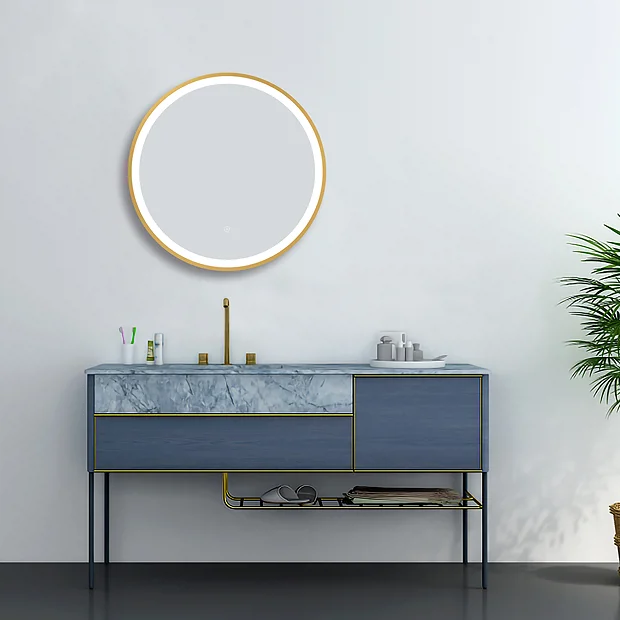 Arezzo Brushed Brass 600mm Round LED Illuminated Anti-Fog Bathroom Mirror 3 Arezzo Brushed Brass 600mm Round LED Illuminated Anti-Fog Bathroom Mirror