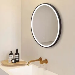 Arezzo Matt Black 600mm Round LED Illuminated Anti-Fog Bathroom Mirror -Bathroom Furniture arzim08mb d1