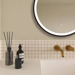 Arezzo Matt Black 600mm Round LED Illuminated Anti-Fog Bathroom Mirror -Bathroom Furniture arzim08mb d2