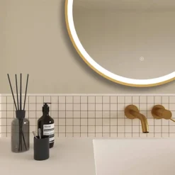 Arezzo Brushed Brass 700mm Round LED Illuminated Anti-Fog Bathroom Mirror -Bathroom Furniture arzim09bb d1