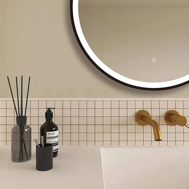 Arezzo Matt Black 700mm Round LED Illuminated Anti-Fog Bathroom Mirror 3 Arezzo Matt Black 700mm Round LED Illuminated Anti-Fog Bathroom Mirror