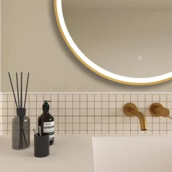 Arezzo Brushed Brass 800mm Round LED Illuminated Anti-Fog Bathroom Mirror -Bathroom Furniture arzim10bb d2