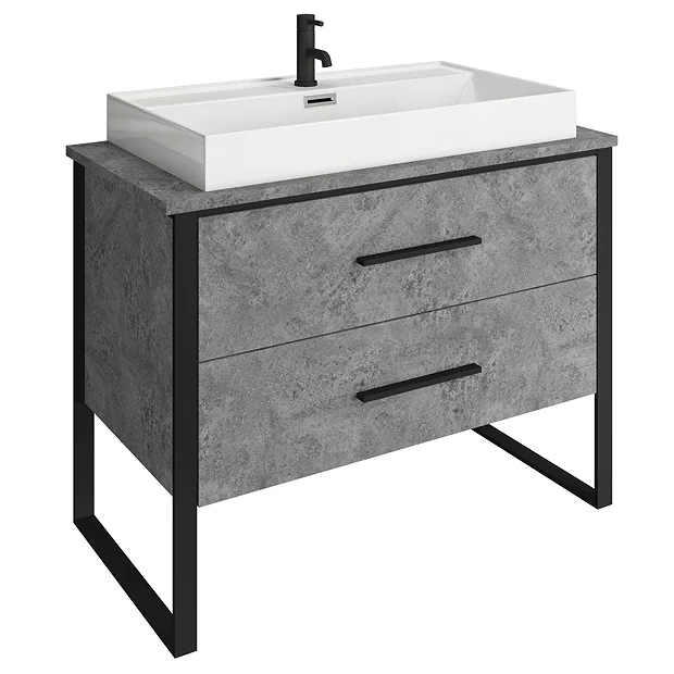 Arezzo Countertop Basin Unit - Concrete-Effect With Black Frame - 1000mm Inc. Basin 4 Arezzo Countertop Basin Unit - Concrete-Effect With Black Frame - 1000mm Inc. Basin - Image 2