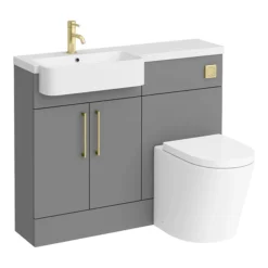 Arezzo 1100 Matt Grey Semi-Recessed Round Combination Vanity Unit (Brushed Brass Flush & Handles) 13 Arezzo 1100 Matt Grey Semi-Recessed Round Combination Vanity Unit (Brushed Brass Flush & Handles) -Bathroom Furniture az11gbb d6