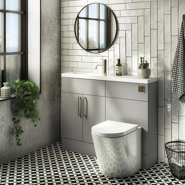 Arezzo 1100 Matt Grey Slimline Combination Vanity Unit (Brushed Brass Flush & Handles) 4 Arezzo 1100 Matt Grey Slimline Combination Vanity Unit (Brushed Brass Flush & Handles) - Image 2