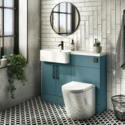 Arezzo 1100 Matt Green Semi-Recessed Round Combination Vanity Unit (Matt Black Flush & Handles) -Bathroom Furniture az11tgmbnwl