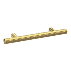 1 X Arezzo Industrial Style Knurled 'T' Bar Brushed Brass Handle (96mm Centres)