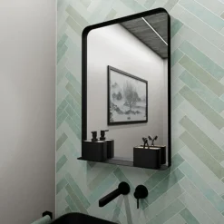 Arezzo Matt Black 500 X 750mm Mirror With Shelf 7 Arezzo Matt Black 500 X 750mm Mirror With Shelf -Bathroom Furniture az5x75mb d1
