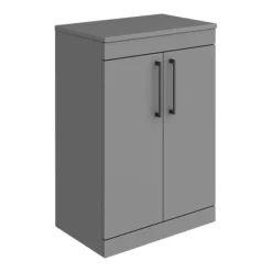 Arezzo 600 Grey Floor Standing Unit With Black Rectangular Counter Top Basin + Toilet Pack -Bathroom Furniture az6gbkctp2 d1