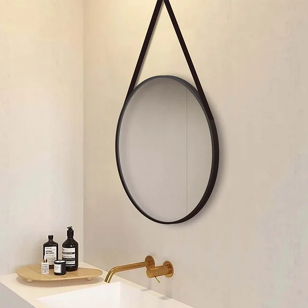 Arezzo Matt Black Hanging 600mm Round Bathroom Mirror 3 Arezzo Matt Black Hanging 600mm Round Bathroom Mirror