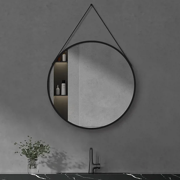 Arezzo Matt Black Hanging 600mm Round Bathroom Mirror 4 Arezzo Matt Black Hanging 600mm Round Bathroom Mirror - Image 2