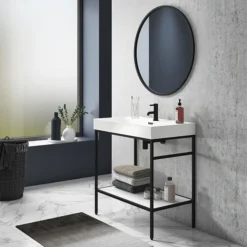 Arezzo Matt Black 800mm Round Mirror -Bathroom Furniture az8brm d1