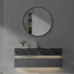 Arezzo Matt Black 800mm Round Mirror -Bathroom Furniture az8brm d2n