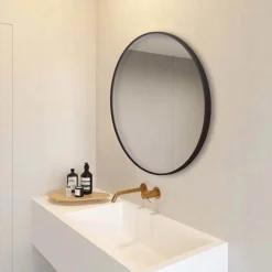 Arezzo Matt Black 800mm Round Mirror -Bathroom Furniture az8brm d3n