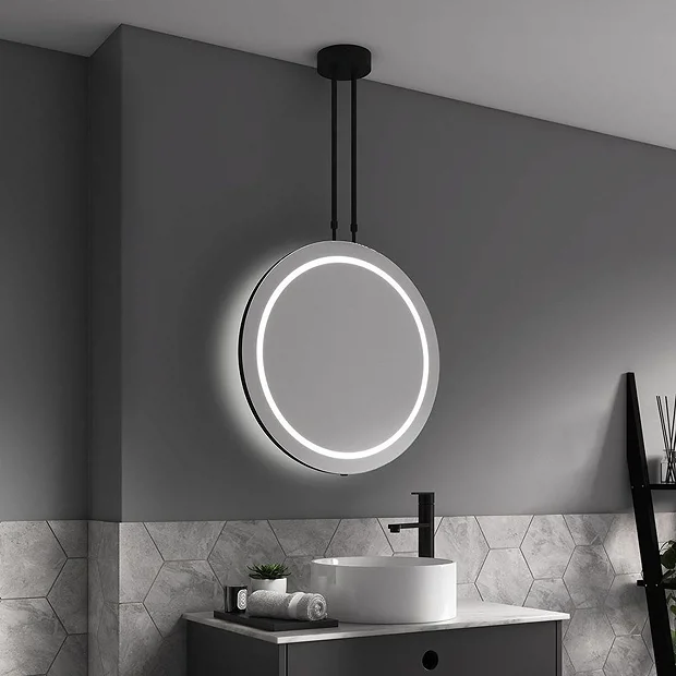 Arezzo Matt Black 600mm Hanging LED Illuminated Bathroom Mirror With Infrared Sensor & Anti-Fog 3 Arezzo Matt Black 600mm Hanging LED Illuminated Bathroom Mirror With Infrared Sensor & Anti-Fog