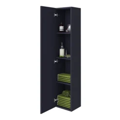 Arezzo Wall Hung Tall Storage Cabinet - Matt Blue - With Industrial Style Black Handle