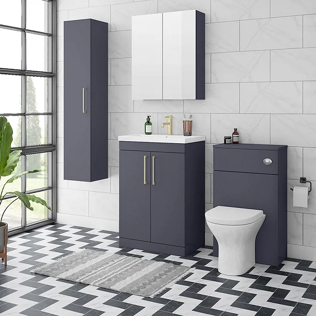 Arezzo 600 Matt Blue Floor Standing Vanity Unit With Brushed Brass Handles 8 Arezzo 600 Matt Blue Floor Standing Vanity Unit With Brushed Brass Handles - Image 6