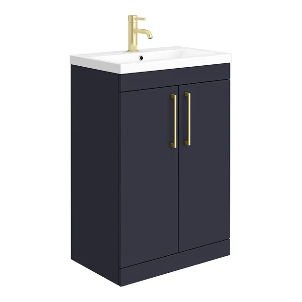 Arezzo 600 Matt Blue Floor Standing Vanity Unit With Brushed Brass Handles 4 Arezzo 600 Matt Blue Floor Standing Vanity Unit With Brushed Brass Handles - Image 2