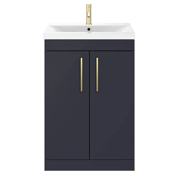 Arezzo 600 Matt Blue Floor Standing Vanity Unit With Brushed Brass Handles 7 Arezzo 600 Matt Blue Floor Standing Vanity Unit With Brushed Brass Handles - Image 5