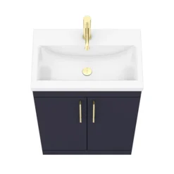 Arezzo 600 Matt Blue Floor Standing Vanity Unit With Brushed Brass Handles