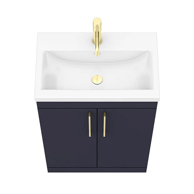 Arezzo 600 Matt Blue Floor Standing Vanity Unit With Brushed Brass Handles 3 Arezzo 600 Matt Blue Floor Standing Vanity Unit With Brushed Brass Handles