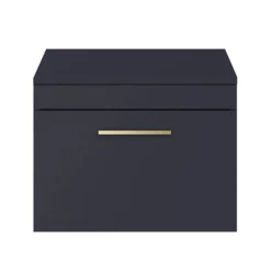 Arezzo Wall Hung Countertop Vanity Unit - Matt Blue - 600mm With Brushed Brass Handle -Bathroom Furniture azb6whwbb d2