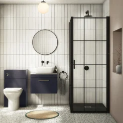 Arezzo Wall Hung Countertop Vanity Unit - Matt Blue - 600mm With White Worktop & Brushed Brass Handle -Bathroom Furniture azb6whwbbw d5