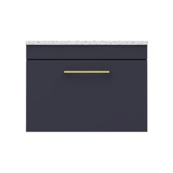 Arezzo Wall Hung Countertop Vanity Unit - Matt Blue - 600mm With White Worktop & Brushed Brass Handle