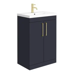 Arezzo Blue Floor Standing Vanity Unit, Tall Cabinet + Toilet Pack With Brass Handles 10 Arezzo Blue Floor Standing Vanity Unit, Tall Cabinet + Toilet Pack With Brass Handles -Bathroom Furniture azbbfsp1 d1