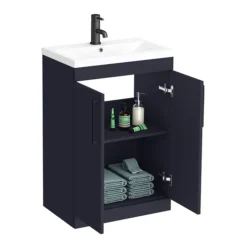 Arezzo Blue Floor Standing Vanity Unit, Tall Cabinet + Toilet Pack With Black Handles 10 Arezzo Blue Floor Standing Vanity Unit, Tall Cabinet + Toilet Pack With Black Handles -Bathroom Furniture azbbkfsp1 n d1