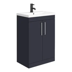 Arezzo Blue Floor Standing Vanity Unit, Tall Cabinet + Toilet Pack With Chrome Handles -Bathroom Furniture azbchfsp1 d1