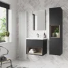 Arezzo Senza 500mm Matt Black / Vicenza Oak Wall Hung Vanity Unit With Open Shelf + Ceramic Basin