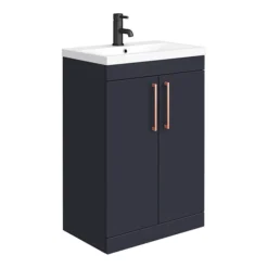 Arezzo Blue Floor Standing Vanity Unit, Tall Cabinet + Toilet Pack With Rose Gold Handles 10 Arezzo Blue Floor Standing Vanity Unit, Tall Cabinet + Toilet Pack With Rose Gold Handles -Bathroom Furniture azbrgfsp1 d1