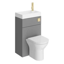 Arezzo Matt Grey 2-In-1 Wash Basin & Toilet (500mm Wide X 300mm) Incl. Brushed Brass Flush -Bathroom Furniture azcombwcgb d1