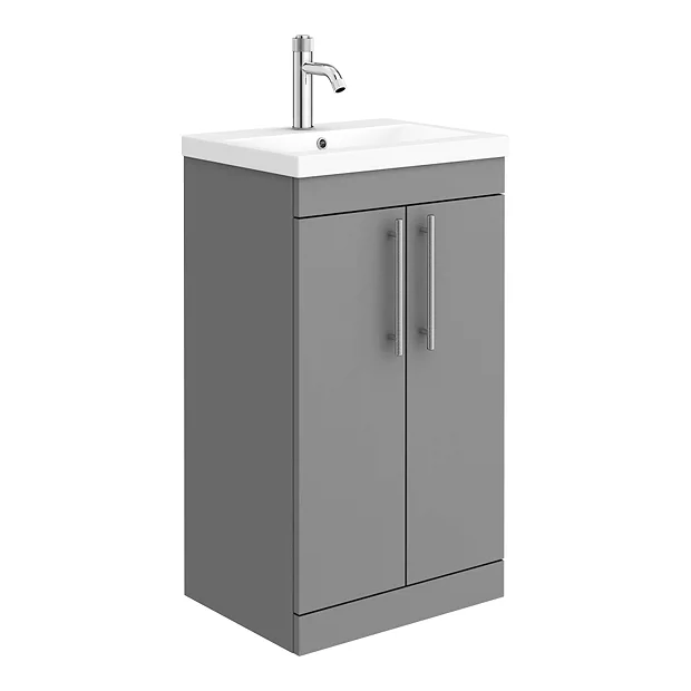Arezzo Floor Standing Vanity Unit - Matt Grey - 500mm With Industrial Style Chrome Handles 4 Arezzo Floor Standing Vanity Unit - Matt Grey - 500mm With Industrial Style Chrome Handles - Image 2