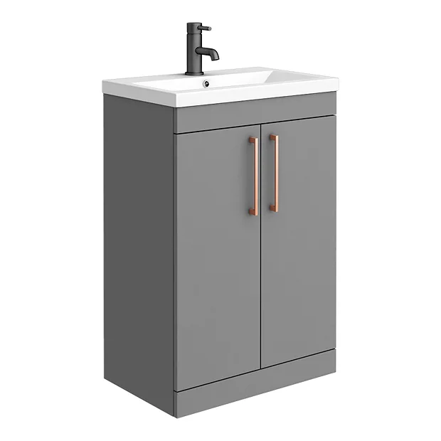 Arezzo 600 Matt Grey Floor Standing Vanity Unit With Rose Gold Handles 4 Arezzo 600 Matt Grey Floor Standing Vanity Unit With Rose Gold Handles - Image 2