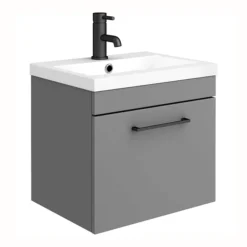 Arezzo Grey Wall Hung Sink Vanity Unit + Toilet Package With Matt Black Handle -Bathroom Furniture azgbkwhp1 n d1